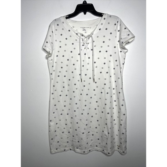 Tommy Hilfiger Mini Dress Lace Up White Logo Stretch Short Sleeve Petite Size XL - Picture 5 of 11